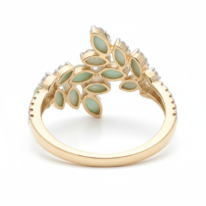 Ethereal Mint Enamel & Diamond Marquise Leaf Ring