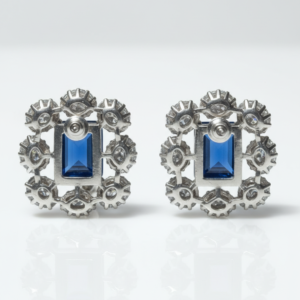 Royal Emerald-Cut Sapphire & Pavé Halo Studs