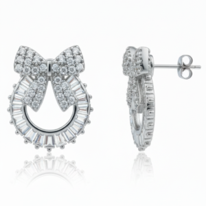 Sparkling Bow & Baguette Wreath Stud Earrings