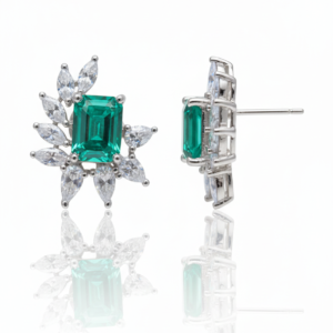 Emerald Green Radiant Cluster Winged Stud Earrings