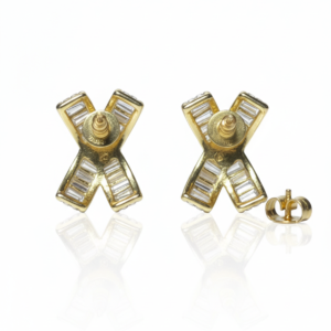 Baguette Diamond & White Enamel Criss-Cross Stud Earrings