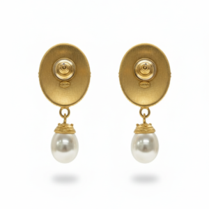 Vintage Regal Pearl Drop Earrings with Intricate Gold-Tone Filigree Border