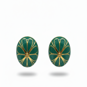 Vintage-Style Emerald Green Enamel & Gold Filigree Studs
