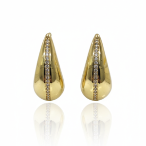 Polished Gold Teardrop Studs with Pavé Diamond Accent