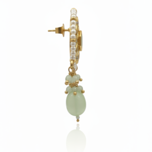 Traditional Kundan & Mint Green Meenakari Chandbali Studs