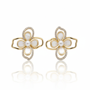 Mother of Pearl & Crystal Blossom Clover Studs