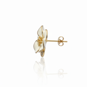 Ivory Blossom Enamel Studs with Crystal Accents