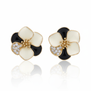 Monochrome Blossom Enamel Studs with Crystal Accents