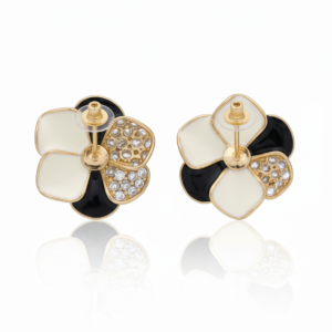 Monochrome Blossom Enamel Studs with Crystal Accents