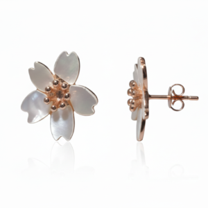 Mother of Pearl Sakura Blossom Studs in Rose Gold
