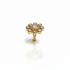 Polki & Meenakari Floral Ring with Mirror Shadow Render