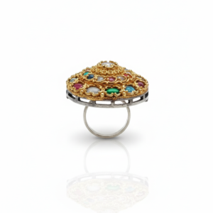 Gold Plated Navratna-Inspired Multi-Stone Statement Ring