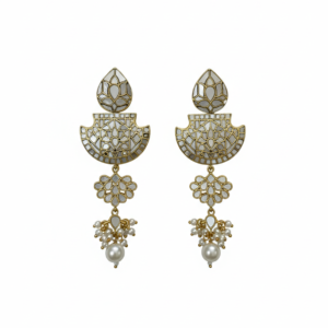 Traditional Kundan Mirror & Pearl Drop Earrings