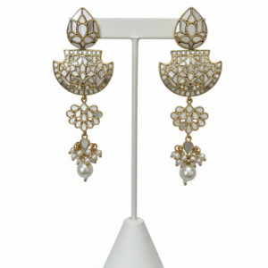Traditional Kundan Mirror & Pearl Drop Earrings