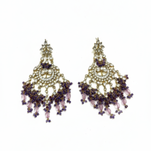 Amethyst & Kundan Polki Chandbali Earrings with Purple Bead Droplets