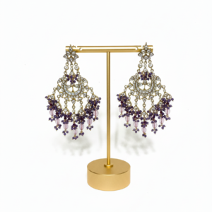 Amethyst & Kundan Polki Chandbali Earrings with Purple Bead Droplets