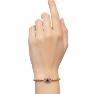 Marquise Tri-Color Pavé Evil Eye Rose Gold Bead Bracelet