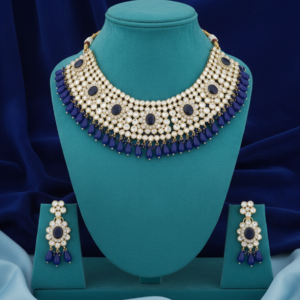 Royal Sapphire Blue Kundan Statement Choker Necklace Set