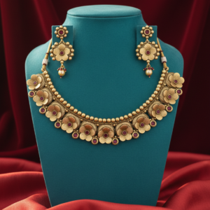 Antique Gold Floral Temple Necklace Set