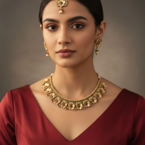 Antique Gold Floral Temple Necklace Set