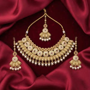 Antique Gold Meenakari Choker & Maang Tikka Set