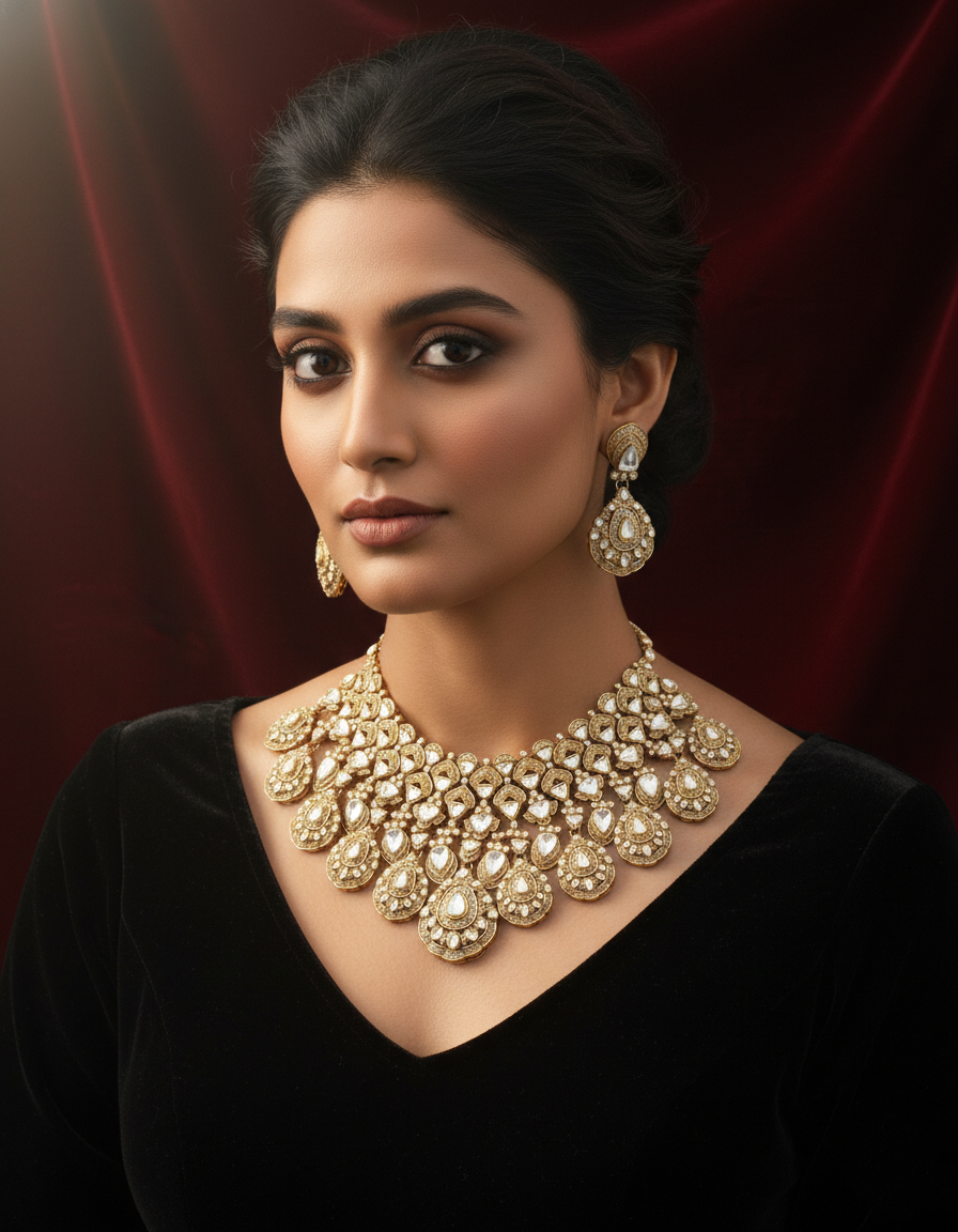 Grand Teardrop Kundan Bridal Bib Necklace Set