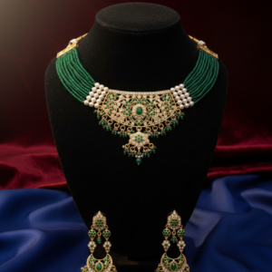 Imperial Teardrop Polki & Champagne Gold Bridal Bib Set