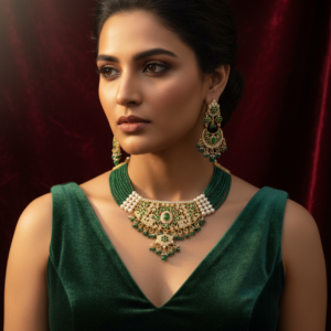 Imperial Teardrop Polki & Champagne Gold Bridal Bib Set