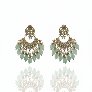 Mint Green Onyx & Kundan Crescent Chandbali Earrings