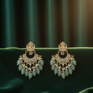 Mint Green Onyx & Kundan Crescent Chandbali Earrings