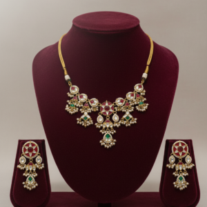 Star-Motif Meenakari Kundan & Navaratna-Style Set