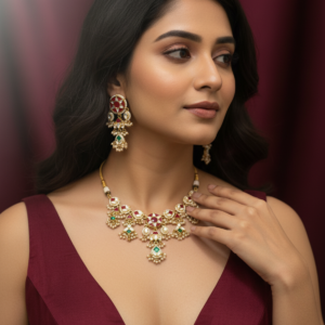 Star-Motif Meenakari Kundan & Navaratna-Style Set