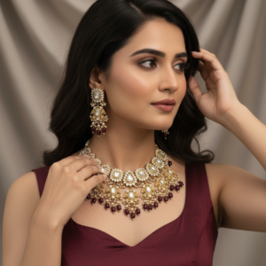 Imperial Polki Kundan Bib Choker & Drop Earring Set