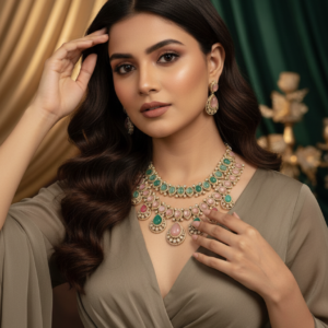 Ethereal Pastel Cabochon & Polki Layered Necklace Set