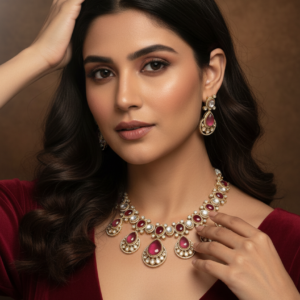 Blush Rose Quartz & Polki Kundan Statement Set