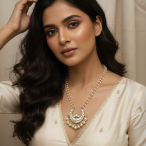 Chandbali Pearl Droplet Pendant Necklace