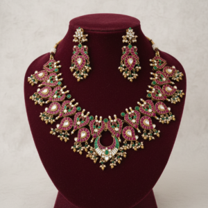 Royal Mayura Ruby & Emerald Meenakari Set
