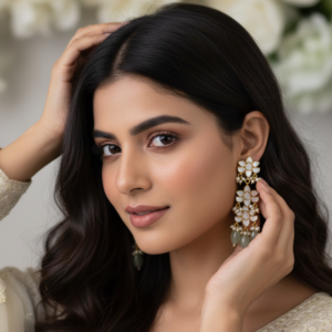 Triple Tier Floral Kundan Drop Earrings