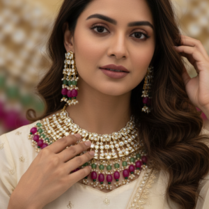 Navratna-Inspired Kundan Bib Choker Set