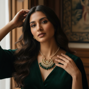 Peacock Motif Chandbali Pendant & Pearl Chain