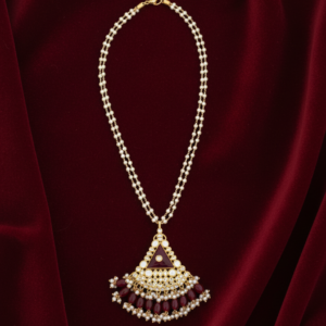 Triangular Polki Kundan & Ruby Drop Pendant Set