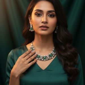 The Emerald Filigree Polki Galabandh Set