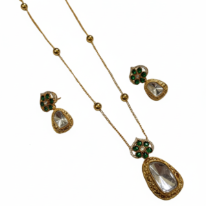 The Viridian Bloom Polki Pendant Set