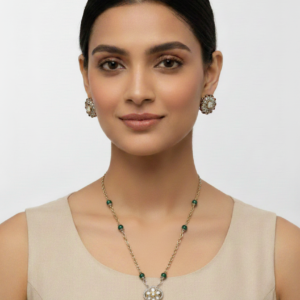 The Viridian Bloom Polki Pendant Set