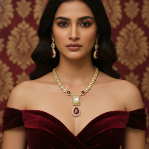 Regal Ruby & Polki Diamond Necklace Set