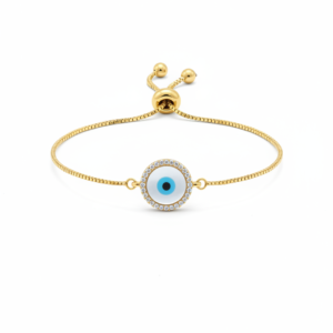 Round Evil Eye Pavé Gold Bolo Bracelet