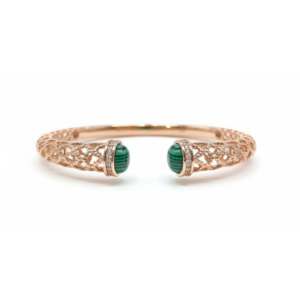 Rose Gold Filigree Open Cuff with Malachite Cabochons