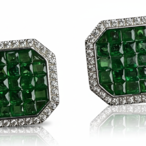 Emerald Octagon Majesty Diamond Halo Studs