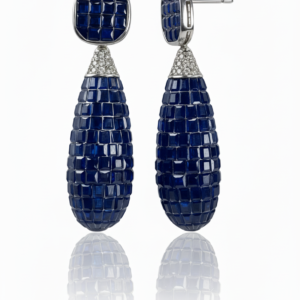Sapphire Teardrop & Cushion Mosaic Drop Earrings