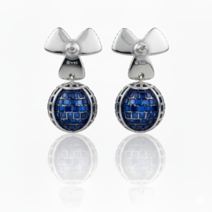 Sapphire Orb & Pavé Fan Drop Earrings
